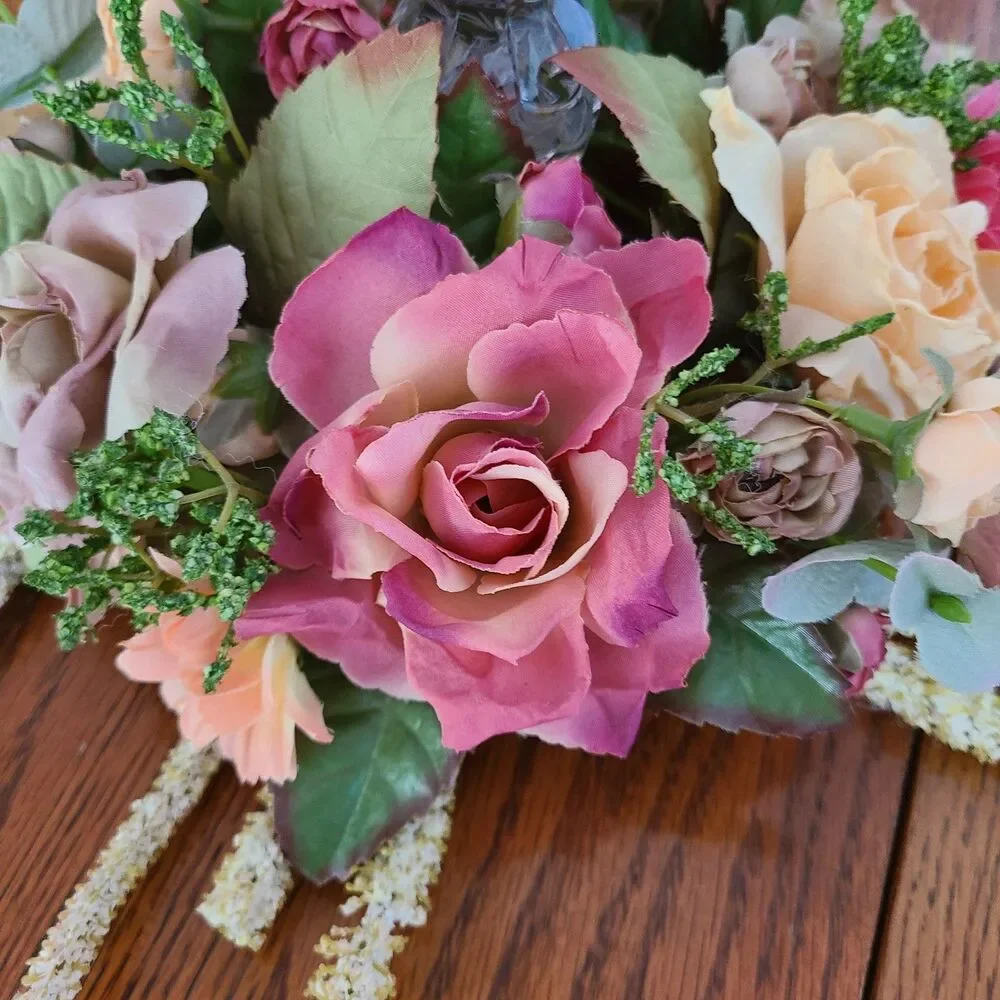 Vintage Mixed Floral and Foliage Candle Ring Candle Decor Floral Flower Decor